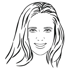 Smiling face of a woman's head contour of different thickness vector illustration