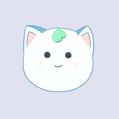 White cute full round cat.Icon, avatar, sticker, background.