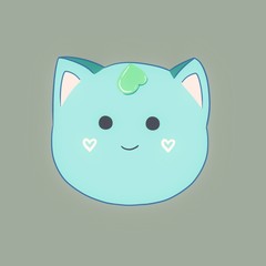 Blue cute full round cat. Icon, avatar, sticker, background.