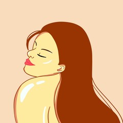 Modern beautiful sensual plump woman with long brown hair. Industry of beauty and glamor. Body positive.