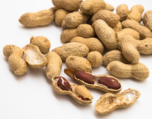 bunch of ecological peanuts on a white background