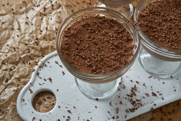 Chocolate mousse in portion glasses     