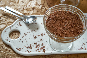 Chocolate mousse in portion glasses 
