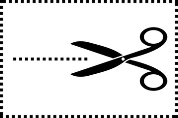 Scissors with cut line icon black white