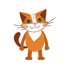 Vector illustration with red cheerful spring cat. Design element for poster, wallpaper, postcards, print, clothes, packaging and other uses.