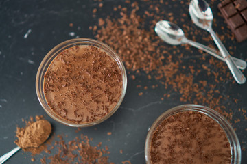 Chocolate mousse in portion glasses 