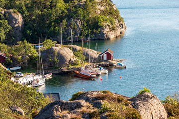 Morred boats in bay sailboat © P b j