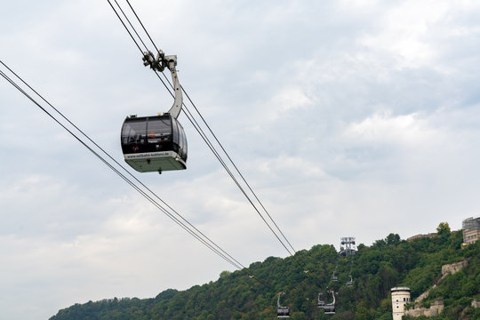 view of the Koblenz cable car transporting tourists across the Rhine