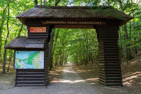 entrance gate to the Wolinski national park on the Baltic Sea in Poland