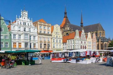 market day on the Neuer Markt Rostock in northern Germany