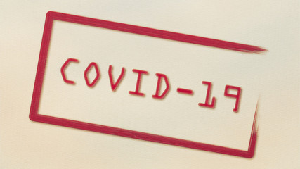 coronavirus COVID-19 red rubber stamp with text backdrop old paper texture