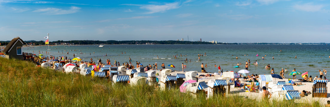 many people visit the Baltic Sea beaches of Lubeck Bay in northern Germany