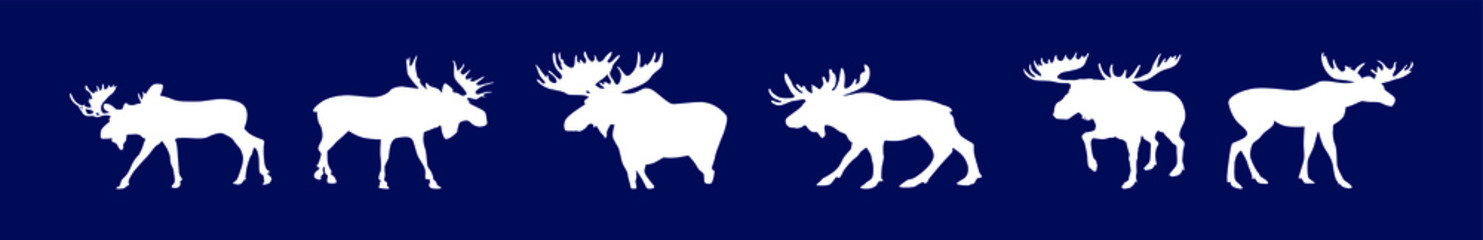 a set of white sketch deer or caribou icon design template with various model. vector illustration