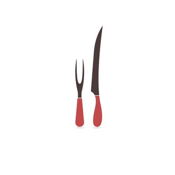Meat carving knife and fork. Stainless Steel Kitchen Cutlery. vector illustration.