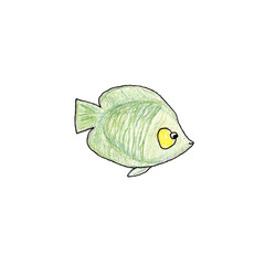 Tropical green fish illustration on a white background.