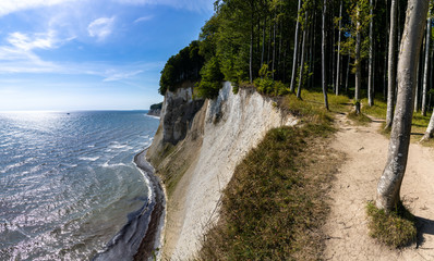  view of the beautiful lime and chalkstone cliffs in Jasmund National Park on Ruegen Island in Germany