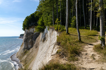 view of the beautiful lime and chalkstone cliffs in Jasmund National Park on Ruegen Island in Germany