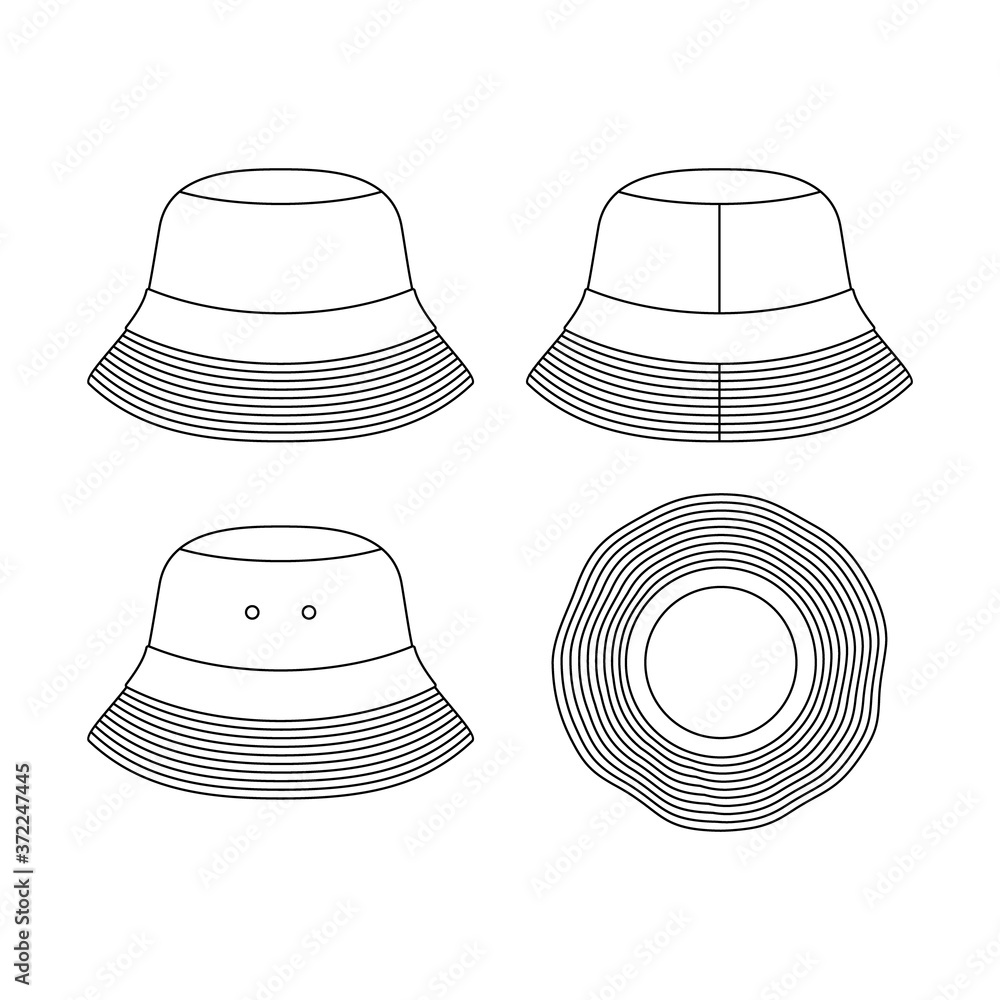 Wall mural template bucket hat illustration flat design outline template clothing collection