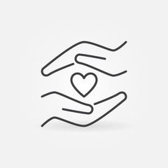 Obraz premium Little Heart and Hands line icon. Charity vector concept sign in outline style