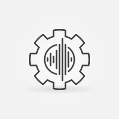 Sound wave inside Cog Wheel vector concept icon or symbol in thin line style