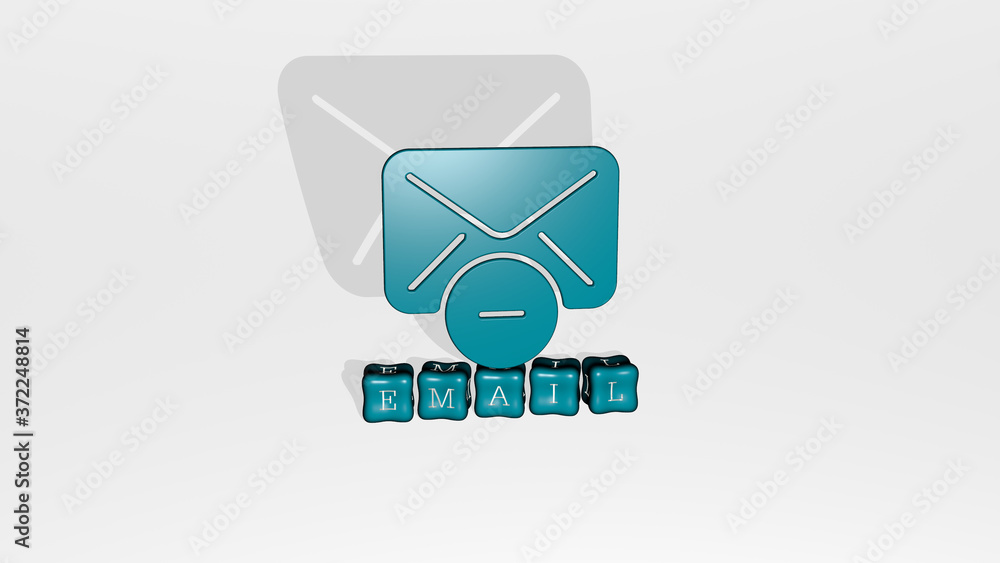 Poster email 3d icon object on text of cubic letters, 3d illustration for business and communication