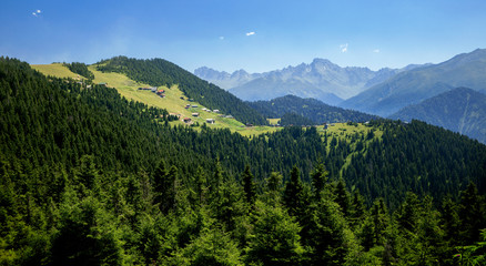 Turkey, Rize, Pokut Plateau, Historic Plateau Houses and Nature View, Panoramic View