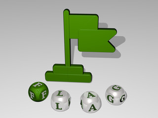 flag round text of cubic letters around 3D icon, 3D illustration for background and country