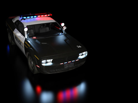 Police car at night パトカー 夜 回転灯 赤色灯 アメリカ