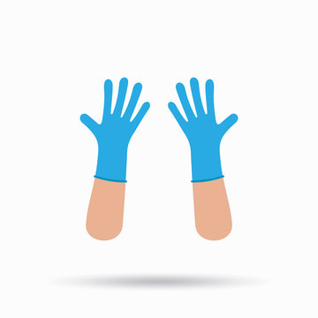 Hands in blue medical gloves vector illustration