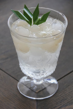 Corypha umbraculifera in syrup and ice in beautiful glass, thai dessert call looklarn loi keaw