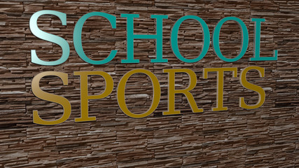 school sports text on textured wall, 3D illustration for education and background