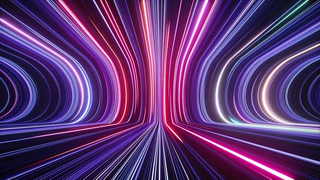 3d abstract futuristic neon background, ultra violet glowing lines, laser rays, speed of light. Looping seamless animation