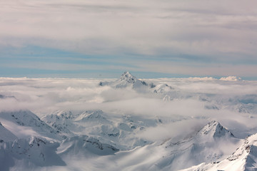 Fototapeta na wymiar snow-capped Caucasus mountains from a height