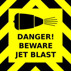 Black and yellow chevron vector graphic sign advising of the danger of jet blast