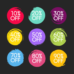 Set circles textured hand drawn abstract of different color isolated on white background. Vector