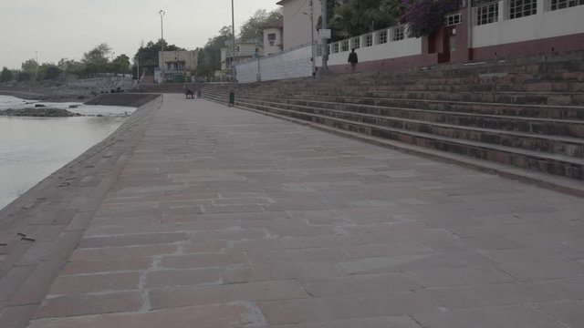 Pandemic coronavirus lockdown in India, Empty rivers, Ganges river, riverside. 