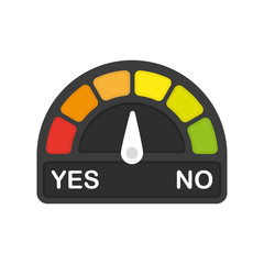 Risk speedometer yes or no in flat style on white background. Vector chart. High speed. Vector illustration.