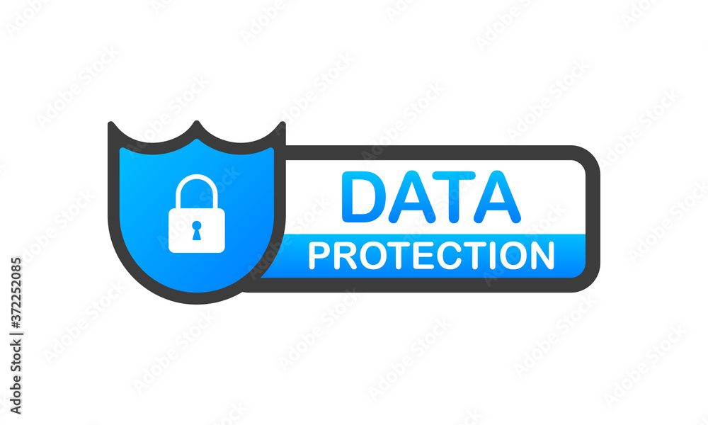 Aufkleber data protection banner. flat icon. website information. network cyber technology. white background. 