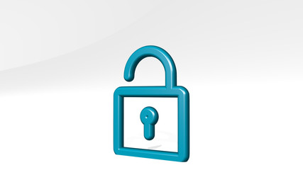 lock unlock 3D icon casting shadow, 3D illustration for background and door