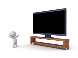 Happy 3D Character with a Large TV