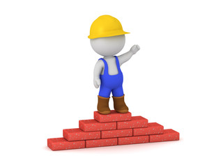 3D Character in Worker Overalls with Bricks