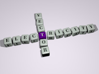 electricity vector crossword by cubic dice letters, 3D illustration for energy and background