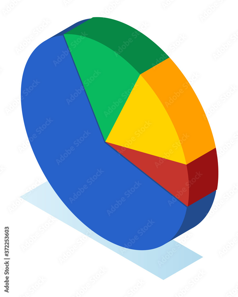 Poster colorful vector 3d pie diagram, pie chart. isometric infographics. financial strategy. visual presen