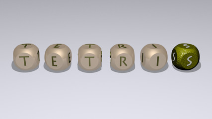 tetris text by cubic dice letters, 3D illustration for background and pattern