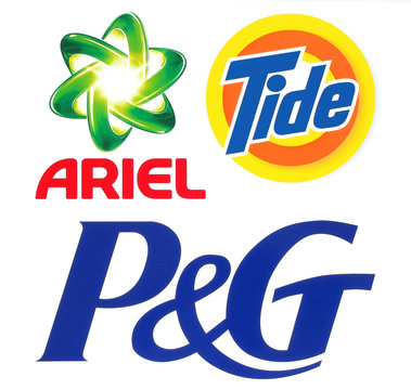 Collection of popular brands logos: Procter & Gamble, Ariel and Tide
