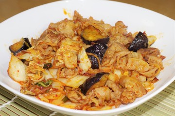 豚肉とキムチと茄子の韓国風炒め物