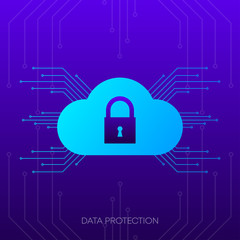 Data Protection banner. Abstract icon. Website information. Network cyber technology. Digital background. Data secure. Vector illustration.