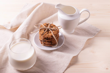 homemade oatmeal cookies on rustic background