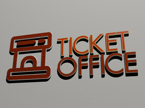 ticket office icon and text on the wall, 3D illustration for background and design