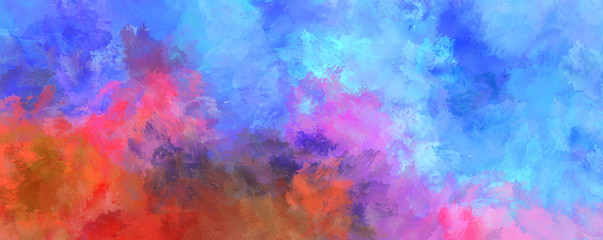 Abstract background of colorful brush strokes. Brushed vibrant wallpaper. Painted artistic creation. Unique and creative illustration.